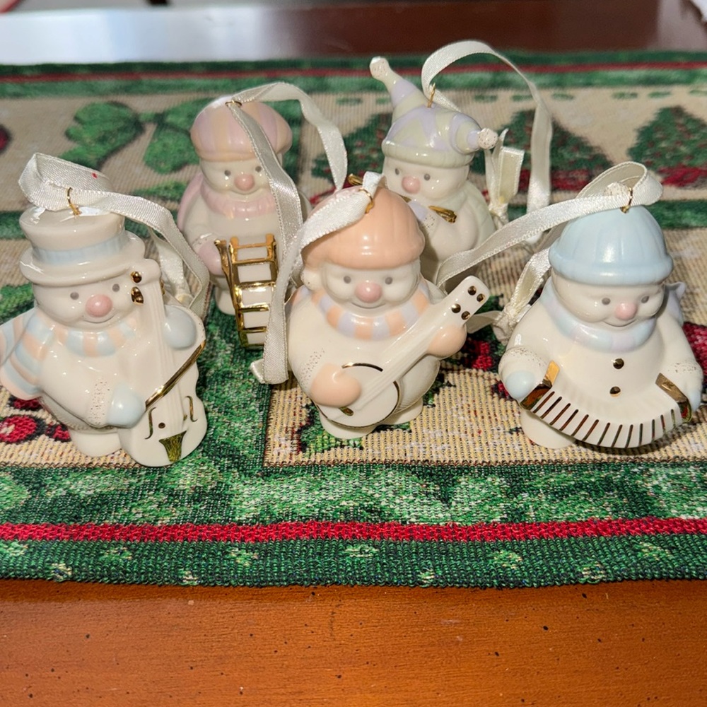 Lenox Standabouts Snowman Ornaments Set of 5 Musical Instruments.